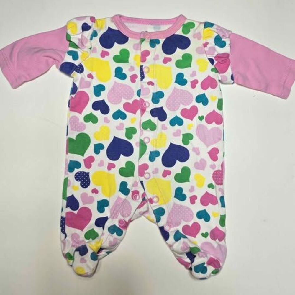 Circo Size Newborn snap footie sleeper rainbow hearts